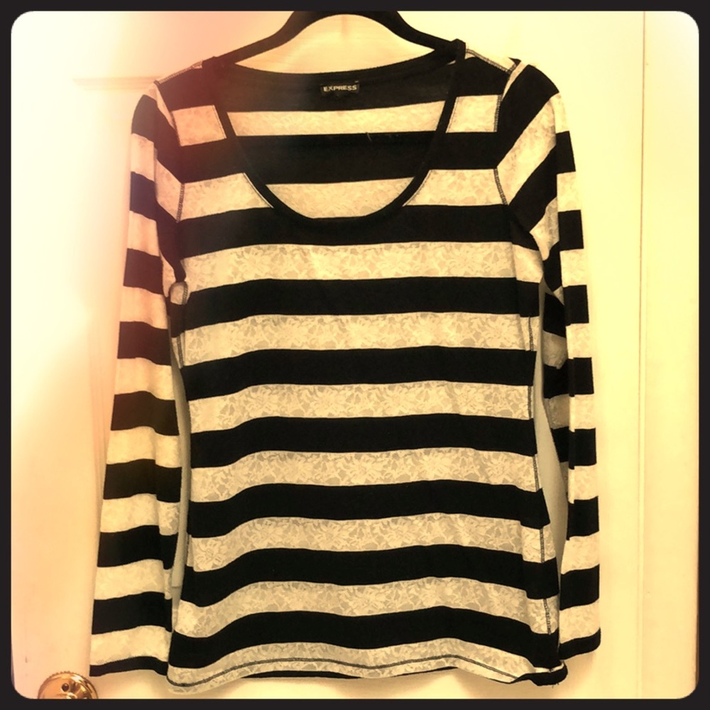 black and lace white striped shirt